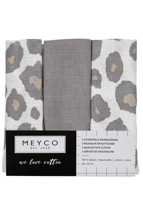 Meyco Baby hydrofiele monddoekjes 3-pack panter - neutral/grey - 30x30 cm