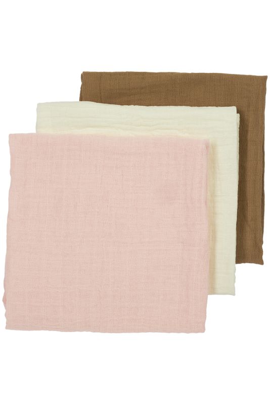 Meyco Baby - hydrofiele doeken 3-pack - uni offwhite/soft pink/toffee